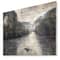 Designart - Mountain River with Fog and Rain - Modern Seascape Print on Natural Pine Wood